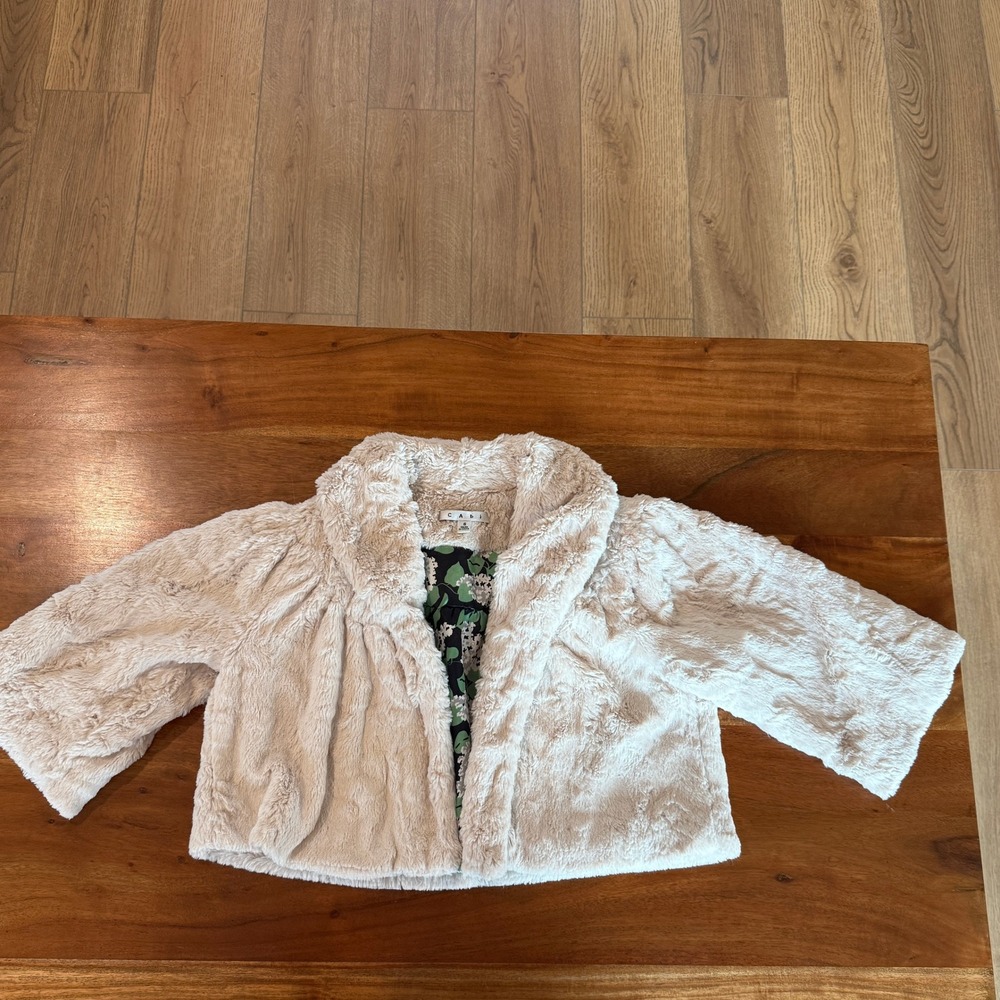 Cabi Women's White Faux Fur Satin lined Coat Size S